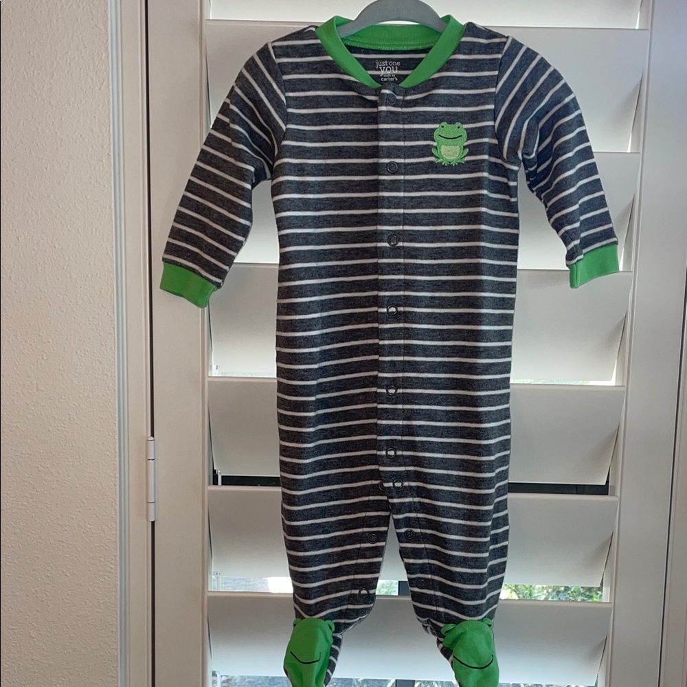 Striped Gray and Green Footie Pajamas